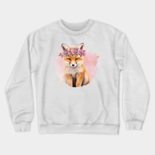 Baby Fox With Floral Crown Crewneck Sweatshirt